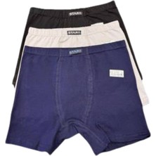 Star 3 Lü Asorti Erkek Çocuk Pamuklu Kemer Lycralı Boxer
