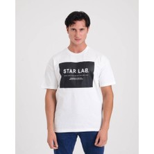 Star Erkek Beyaz  Oversize Star Lab Baskılı T-Shirt