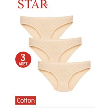 Star Kadın 3 Lü Ten Saf Pamuk Kalp Desenli Bikini Külot