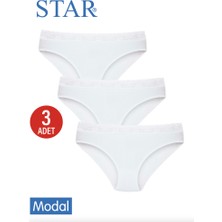 Star Kadın 3 Lü Beyaz Modal Beli Dantel Detaylı Bikini Külot