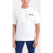 Star Erkek Oversize Yarım Yıldız Baskılı T-Shirt