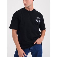 Star Erkek Siyah Oversize Arkası Yazılı T-Shirt