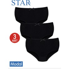Star Kadın 3 Lü Siyah Modal Yanı Dantel Detaylı Bato Külot