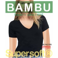 Star Kadın Siyah Organik Bambu Kısakol V Yaka T-Shirt