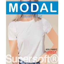 Star Kadın Beyaz Modal Sıfır Yaka Kısakol T-Shirt