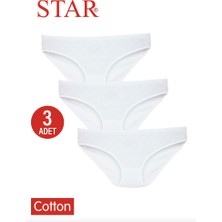 Star Kadın 3 Lü Beyaz Saf Pamuk Kalp Desenli Bikini Külot