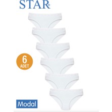 Star Kadın 6 Lı Beyaz Modal Beli Dantel Detaylı Bikini Külot