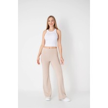Star Besttrend Kadın Bej Scuba Comfort Yüksek Bel Bol Paça Pantolon