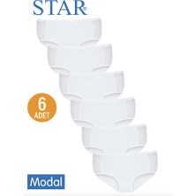 Star Kadın 6 Lı Beyaz Modal Yanı Dantel Detaylı Bato Külot