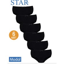 Star Kadın 6 Lı Siyah Modal Yanı Dantel Detaylı Bato Külot