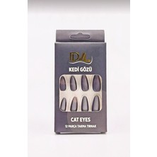 Cat Eye Takma Tırnak Seti 12 Adet - (Yapışkanlı Yansımalı Kedi Göz 12 Adet )