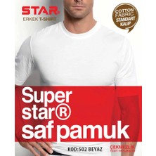 Star Erkek Beyaz Saf Pamuk Sıfır Yaka Kısakol T-Shirt ( Fanila )