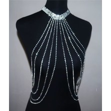 Caş Dekorasyon Gümüş Renk Taşlı Tasarım Vücut Aksesuarı