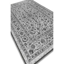 The Reef Design Klasik Desenli Gri Halı Dijital Baskılı Dokuma Kaymaz Tabanlı Yıkanabilir Antre Halısı