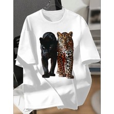 Amor Man Büyük Beden Özel Tasarım Vahşi Leopar Baskılı Ter Tutmayan Şık Erkek Battal T-Shırt