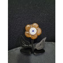 El Yapım Cam Metal Çiçek Biblo 8X7X2,5CM Siyah Turuncu Beyaz Lacivert 1 Adet