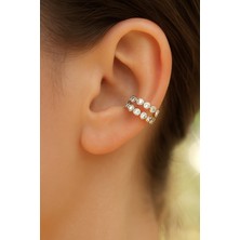 Sacce Scarves & Accessories Gümüş Renkli İki Sıralı Taşlı Earcuff Sıkıştırmalı Kıkırdak Küpesi