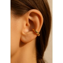 Sacce Scarves & Accessories Gold Burgulu Earcuff Sıkıştırmalı Kıkırdak Küpesi