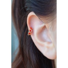 Sacce Scarves & Accessories Sıralı Kırmızı Kalpli Helix Piercing Kıkırdak Küpesi Lob Tek Adet
