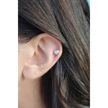 Sacce Scarves & Accessories Zirkon Taşlı Gümüş Renkli Kalpli Helix Kıkırdak Piercing Kadın Kullanıcılar İçin