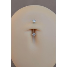 Sacce Scarves & Accessories Minimal Çelik İki Ucu Taşlı Göbek Piercingi Gümüş Renkli