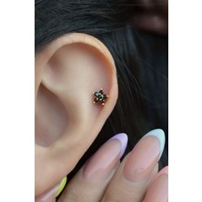 Sacce Scarves & Accessories Çelik Siyah Çiçek Helix Piercing Kıkırdak Lob