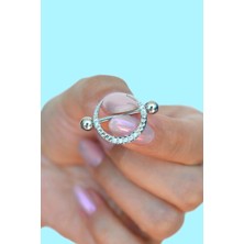 Sacce Scarves & Accessories Zirkon Taşlı Hilal Çelik Nipple Piercing Hilal Model Meme Ucu Piercingi 18 mm