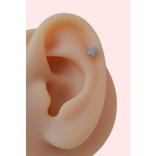 Sacce Scarves & Accessories Gümüş Renkli Taşlı Çiçek Piercing Helix Kıkırdak Conch Lob