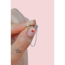 Sacce Scarves & Accessories Gümüş Renkli Taşlı Yıldız Zincir Sallantılı Piercing Helix Kıkırdak Lob