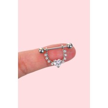 Sacce Scarves & Accessories Kalp Taş Detaylı Nipple Piercing Zirkon Taşlı Meme Ucu Piercingi