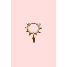 Sacce Scarves & Accessories Zirkon Taşlı Zımbalı Model Charmlı Helix Piercing Kıkırdak Lob Gold Renkli