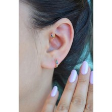 Sacce Scarves & Accessories Gold 8 mm Taşlı Multicolor Çok Renkli Helix Piercing Tragus Kıkırdak Lob