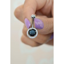 Sacce Scarves & Accessories Çelik Siyah Taşlı Göbek Piercing Gümüş Renk