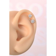 Sacce Scarves & Accessories Iki Çiçekli Helix Piercing Kıkırdak Lob Gümüş Renk