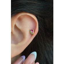 Sacce Scarves & Accessories Gold Arkası Düz Çelik Renkli Karpuz Dilimi Tragus Piercing Helix Lob Kıkırdak