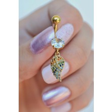 Sacce Scarves & Accessories Multicolor Çok Renkli Melek Kanadı Sallantılı Çelik Göbek Piercingi Gold Renk