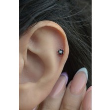 Sacce Scarves & Accessories Gümüş Renkli Siyah Çiçekli Helix Piercing Kıkırdak Lob