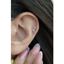 Sacce Scarves & Accessories Gümüş Renk Çelik Tomurcuk Gül Helix Piercing Kıkırdak Lob