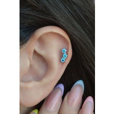 Sacce Scarves & Accessories Gümüş Renkli Çelik Turquaz Mavi Yıldızlı Helix Piercing Kıkırdak Lob