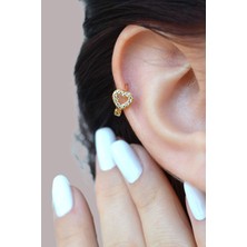 Sacce Scarves & Accessories Kalp Model Helix Kıkırdak Tragus Piercing Zirkon Taşlı Sarı Renk 8 mm