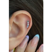 Sacce Scarves & Accessories Silver Arkası Düz Çelik Multicolor Tragus Piercing Helix Lob Kıkırdak