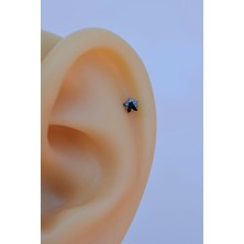 Sacce Scarves & Accessories Silver Çelik Siyah Tektaş Yıldız Tragus Piercingi Helix Kıkırdak Lob