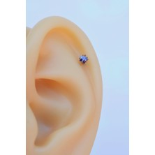 Sacce Scarves & Accessories Silver Çelik Mor Tektaş Yıldız Tragus Piercingi Helix Kıkırdak Lob