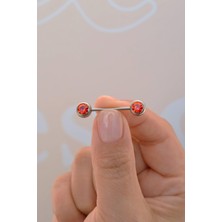 Sacce Scarves & Accessories Kırmızı Tektaş Model Nipple Piercing Meme Ucu Piercingi Gümüş Renkli