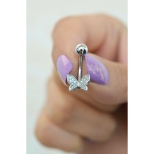 Sacce Scarves & Accessories Sacce Scarves&Accessories Çelik Kelebek Figürlü Minimal Göbek Piercing Gümüş Renk