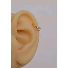 Sacce Scarves & Accessories Gold Çelik Taşlı Toplu Piercing 8 mm Smiley Piercing Helix Tragus Lob Kıkırdak