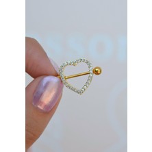 Sacce Scarves & Accessories Kalp Model Nipple Piercing Çelik Meme Ucu Piercingi Gold Renkli