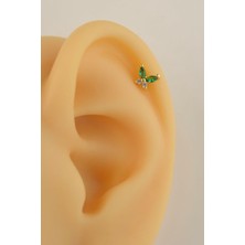 Sacce Scarves & Accessories Yeşil Taşlı Kelebek Piercing Helix Kıkırdak Lob Gold Renkli