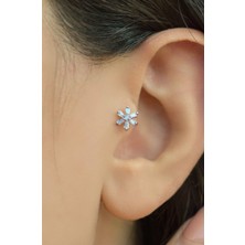Sacce Scarves & Accessories Rose Arkası Düz Çelik Çiçekli Tragus Piercing Helix Lob Kıkırdak