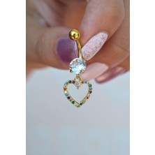 Sacce Scarves & Accessories Multicolor Çok Renkli Kalp Sallantılı Çelik Göbek Piercingi Gold Renk